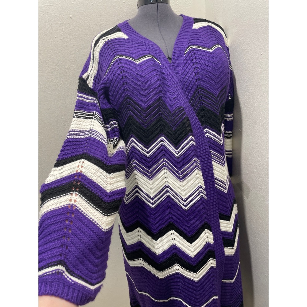 Ashley Stewart Purple Chevron Knit Maxi Duster Cardigan Size 22/24 Sweater